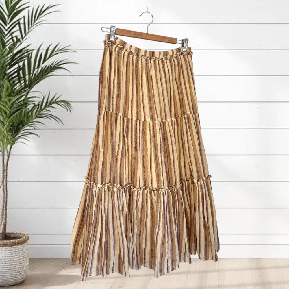 Ulla Johnson Severine Midi Skirt Beige Opal Tiered Ruffle Bohemian Cotton 6 - Picture 3 of 11